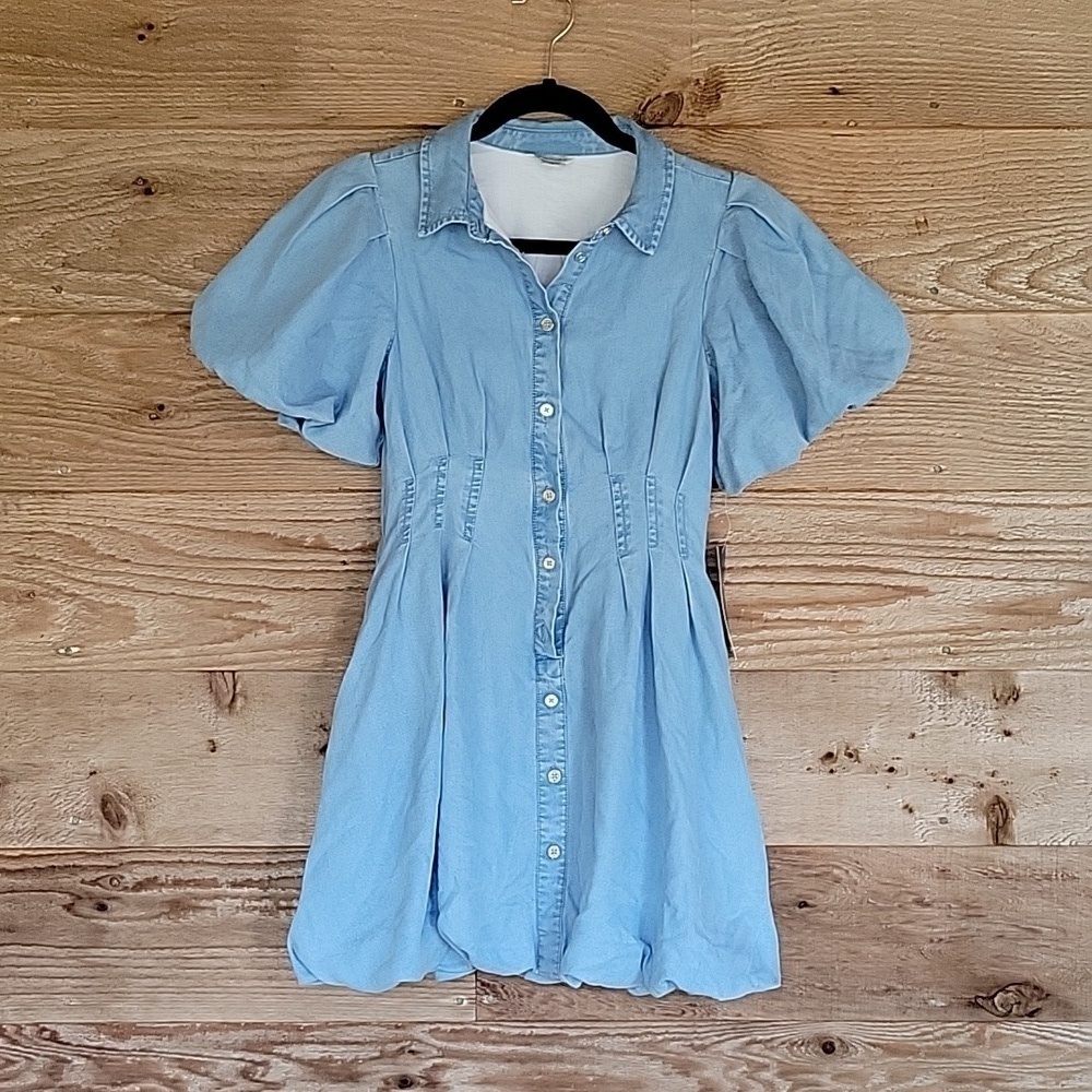 HABITUAL girl Size 12 Chambray Puff Sleeve Fit-and-Flare Dress NWT